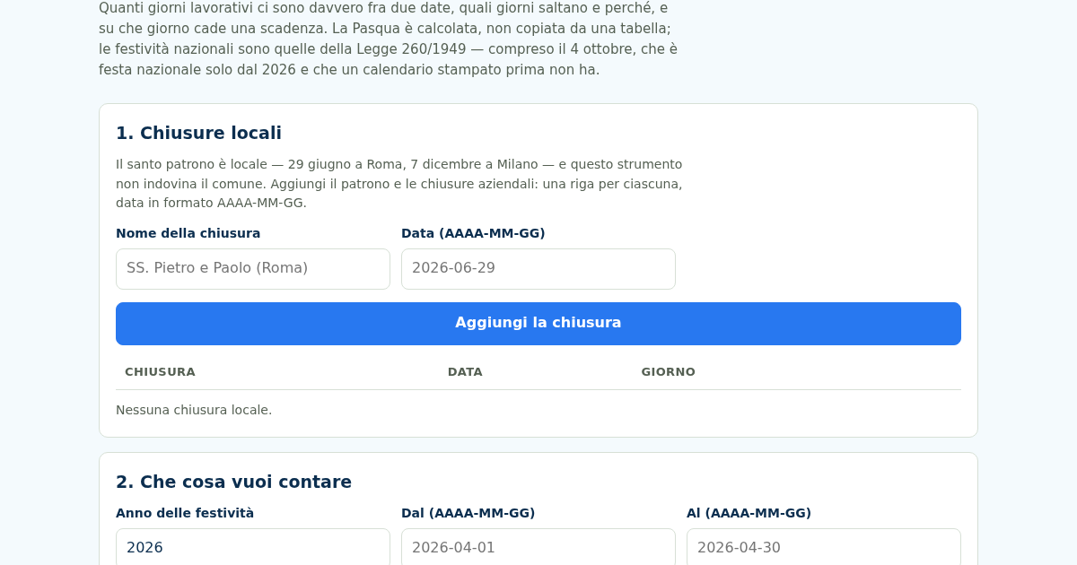 Giorni Utili: Giorni Lavorativi e Festività Italiane
